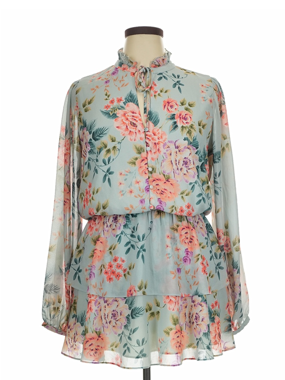 NWOT Floral Ruffle Tie-Neck Chiffon Dress